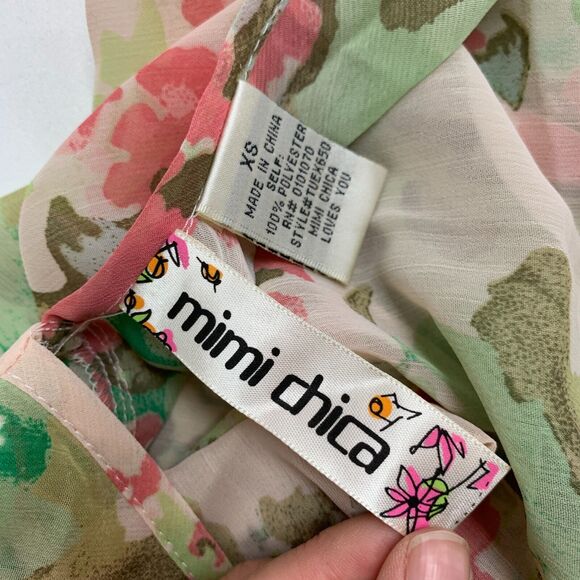 Mimi Chica Blouse Womens XS Extra Small Floral Cap Sleeve V Back Ruffle Train - Picture 11 of 14